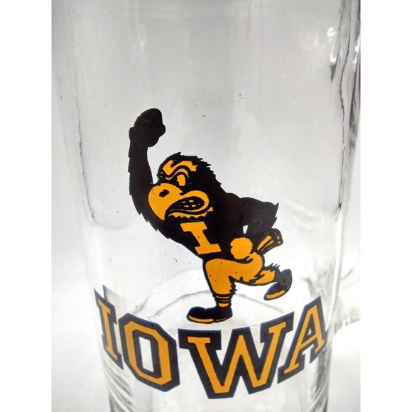 Iowa Hawkeyes Football Glass Mug Beer Stein Souvenir 7 Inch Vintage Herky Hawk - Picture 4 of 14